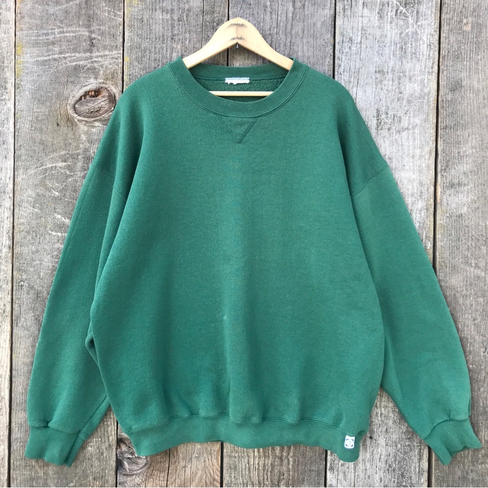 VTG 90s Discus Athletic Crewneck V-Notch Sweatshirt Hunter Green XL